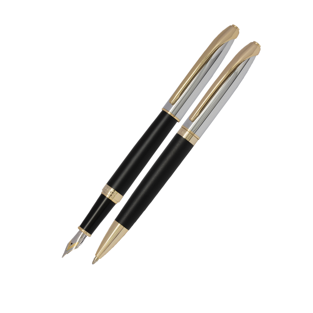جفتی خودنویس و خودکار Europen Ring کروم مشکی مات