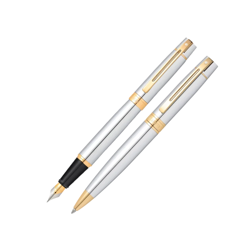 جفتی خودکار و خودنویس Sheaffer 300 کروم گیره طلایی