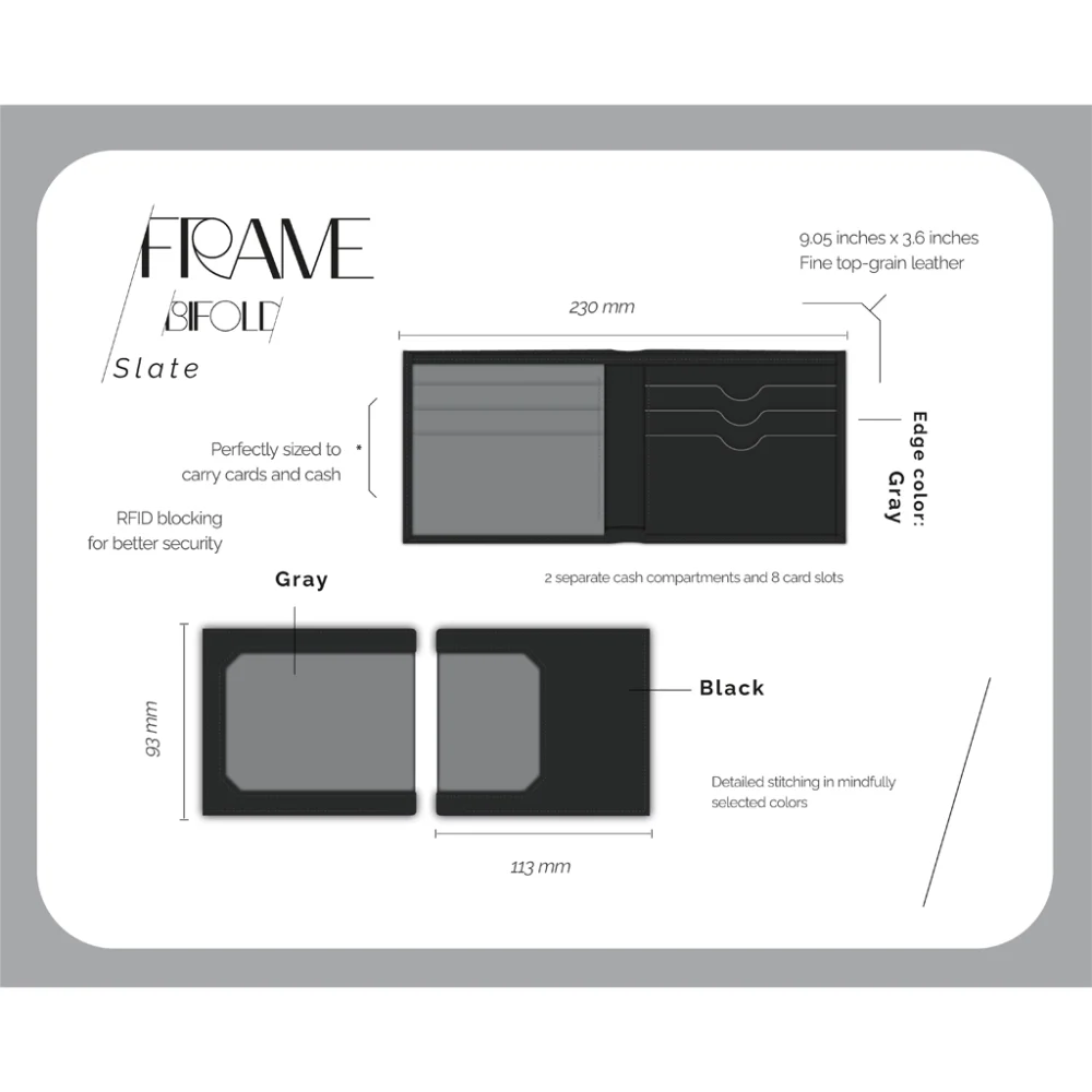 کیف پول چرمی Jowhar Frame Slate مشکی و طوسی details