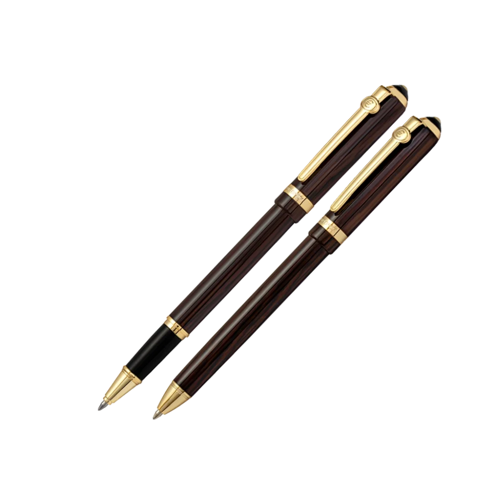 جفتی خودکار و روان نویس Europen Charter قهوه ای گیره زرد