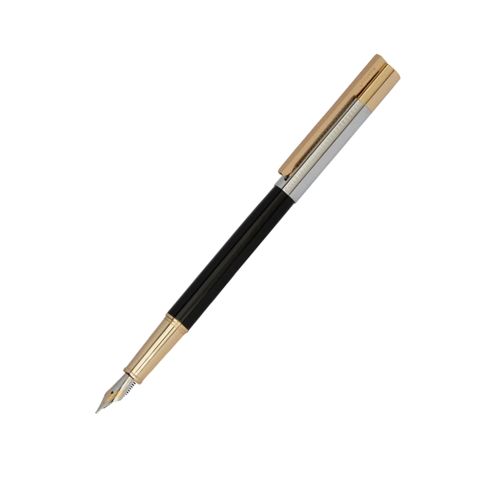 خودنویس Europen Flash نیمه مشکی استیل گیره زرد