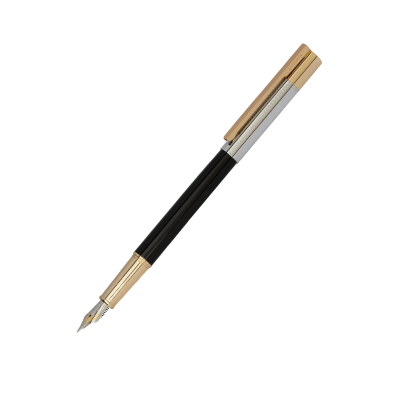 خودنویس Europen Flash نیمه مشکی استیل گیره زرد