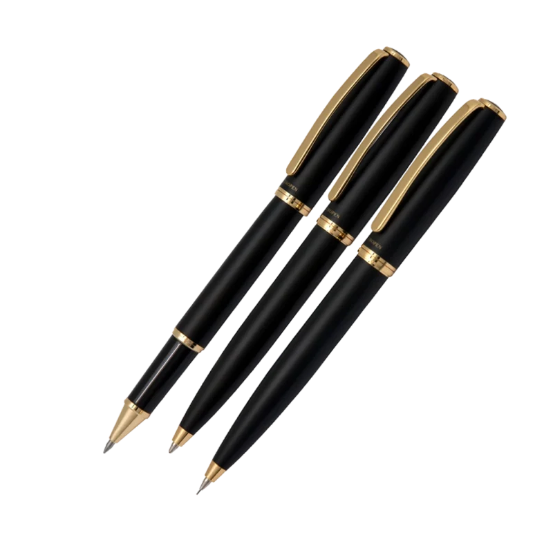 ست اتود، خودکار و روان نویس Europen Join مشکی مات گیره طلایی