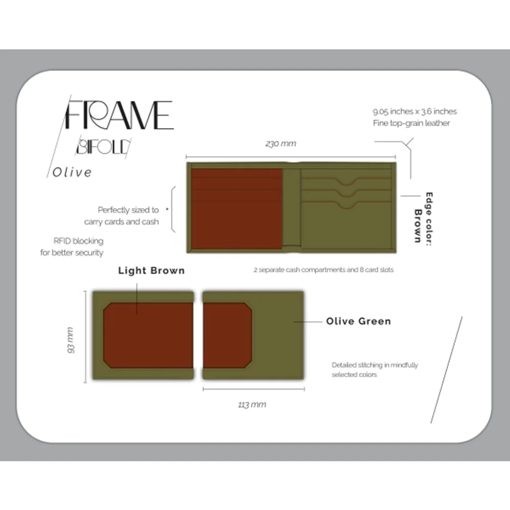 کیف پول چرمی Jowhar Frame Olive سبز و قهوه ای روشن details