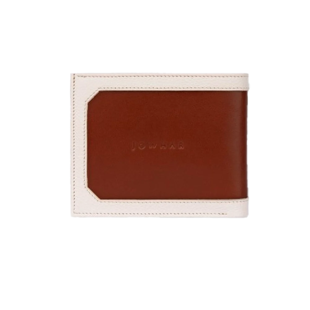 کیف پول چرمی Jowhar Frame Pinto سفید و قهوه ای روشن