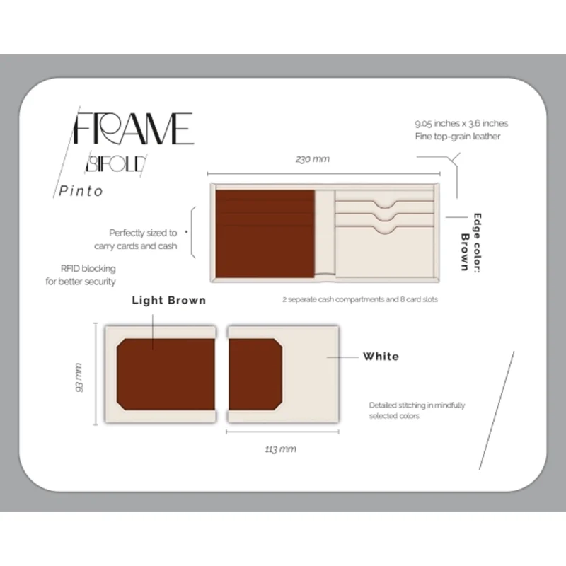 کیف پول چرمی Jowhar Frame Pinto سفید و قهوه ای روشن details