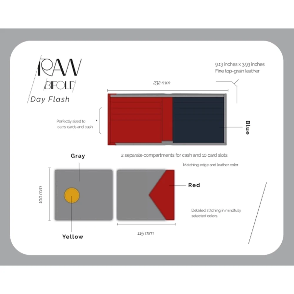 کیف پول چرمی Jowhar RAW Day Flash طوسی و قرمز details