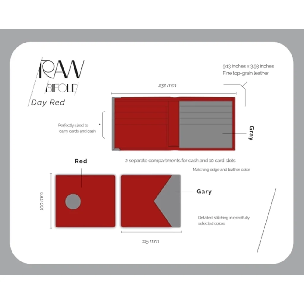 کیف پول چرمی Jowhar RAW Day Red قرمز و طوسی details
