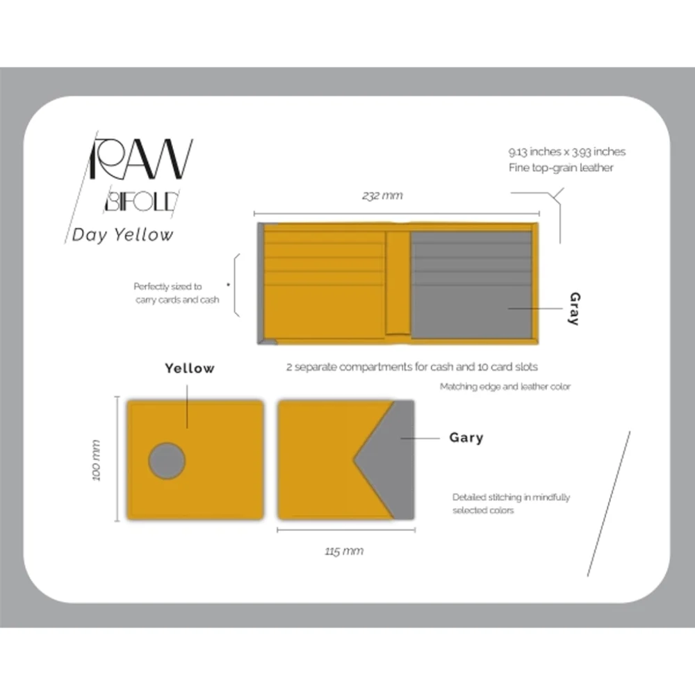 کیف پول چرمی Jowhar RAW Day Yellow زرد و طوسی details