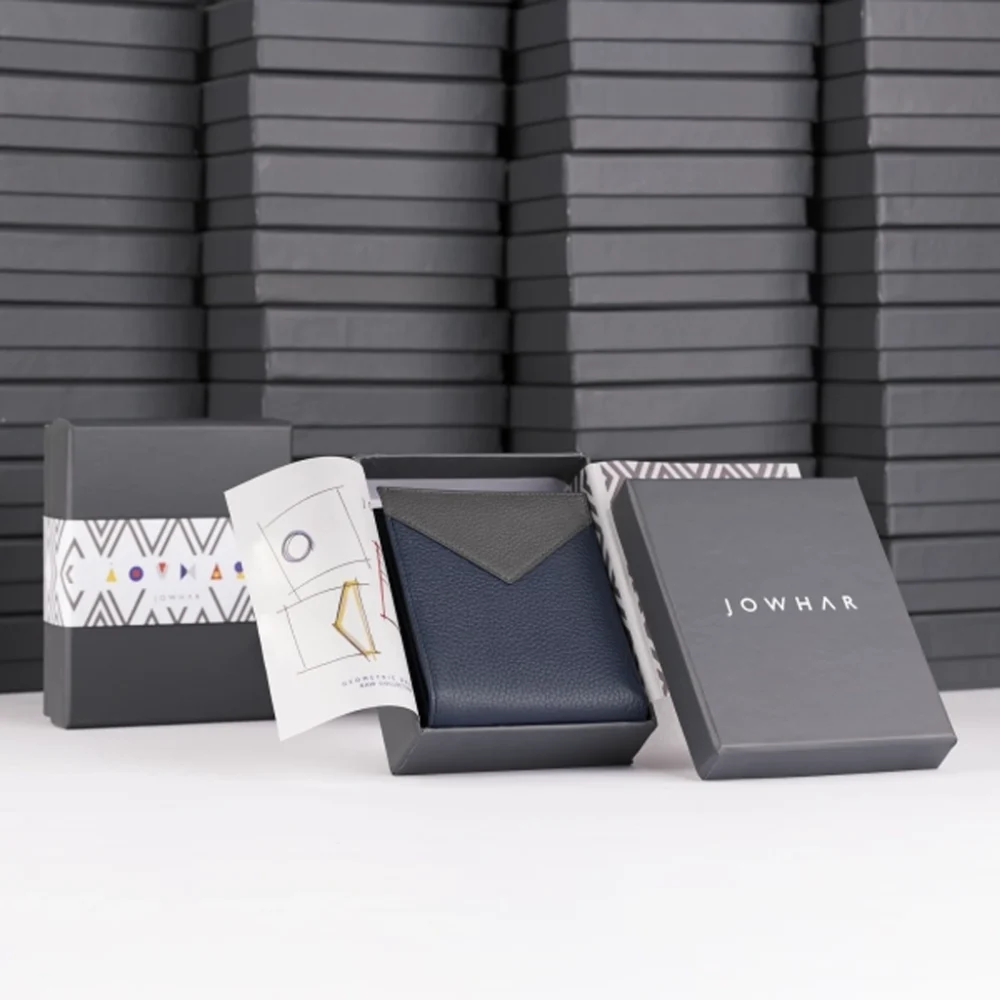 کیف پول چرمی Jowhar RAW Night Blue آبی و خاکستری بسته بندی