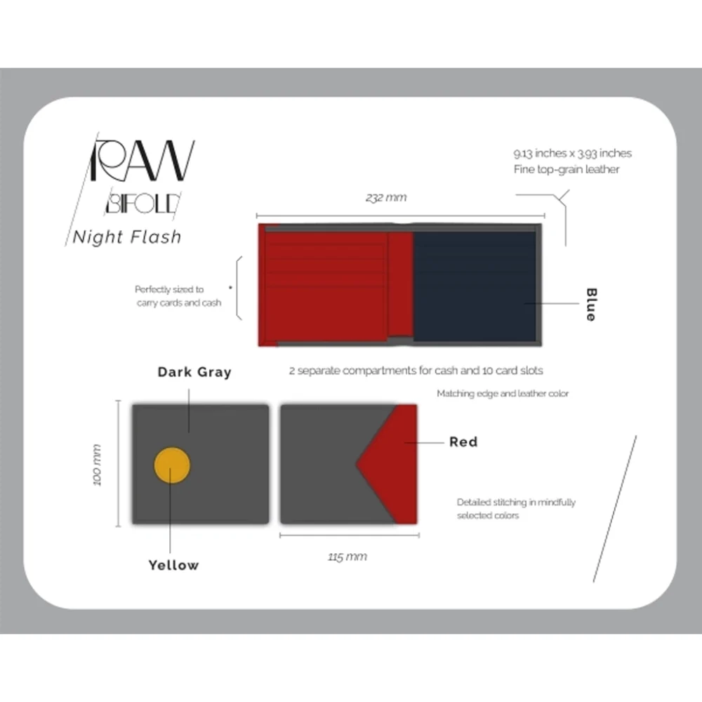 کیف پول چرمی Jowhar RAW Night Flash خاکستری و قرمز details