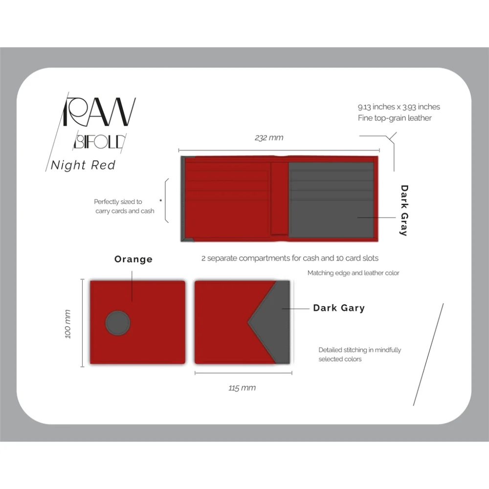 کیف پول چرمی Jowhar RAW Night Red قرمز و خاکستری details