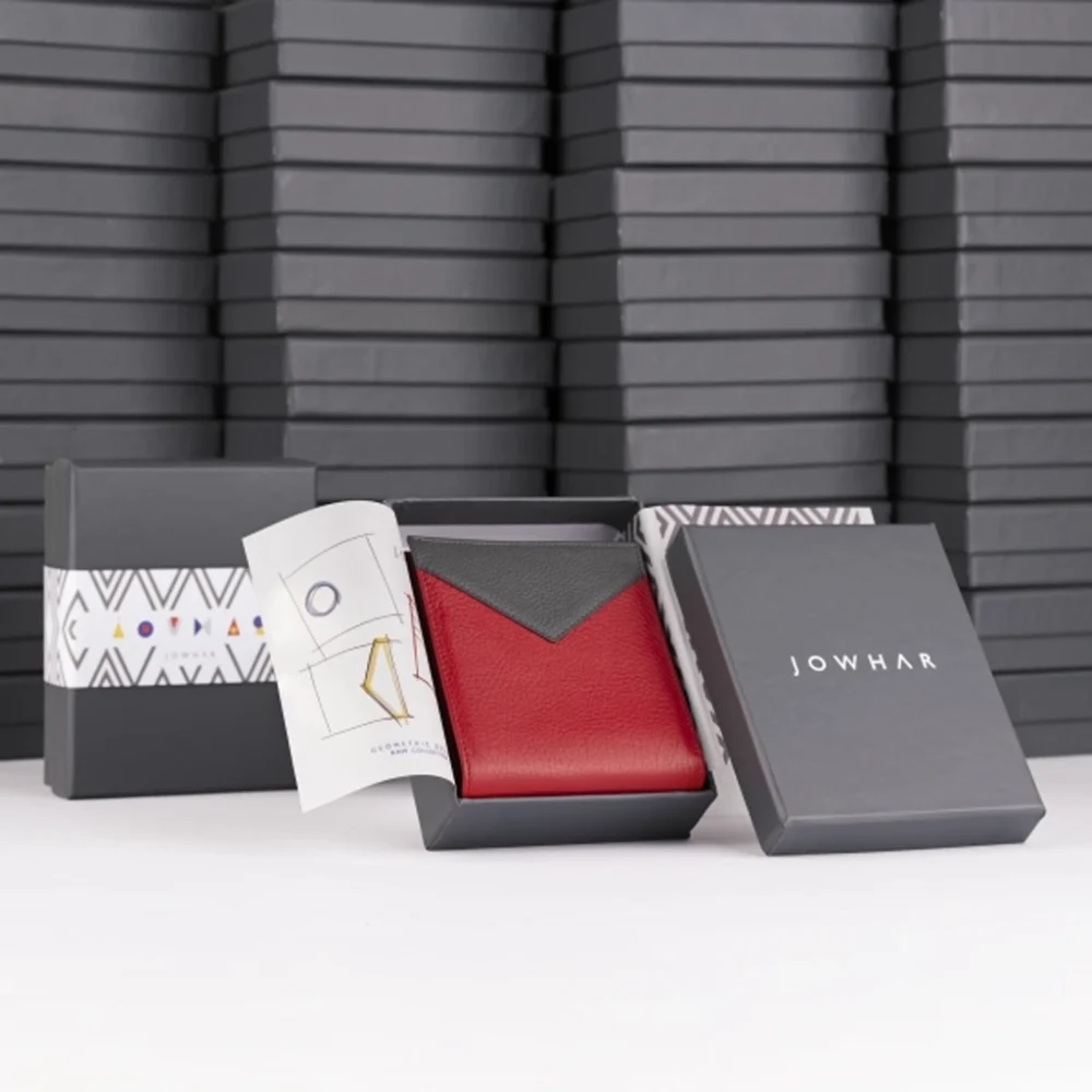 کیف پول چرمی Jowhar RAW Night Red قرمز و خاکستری بسته بندی