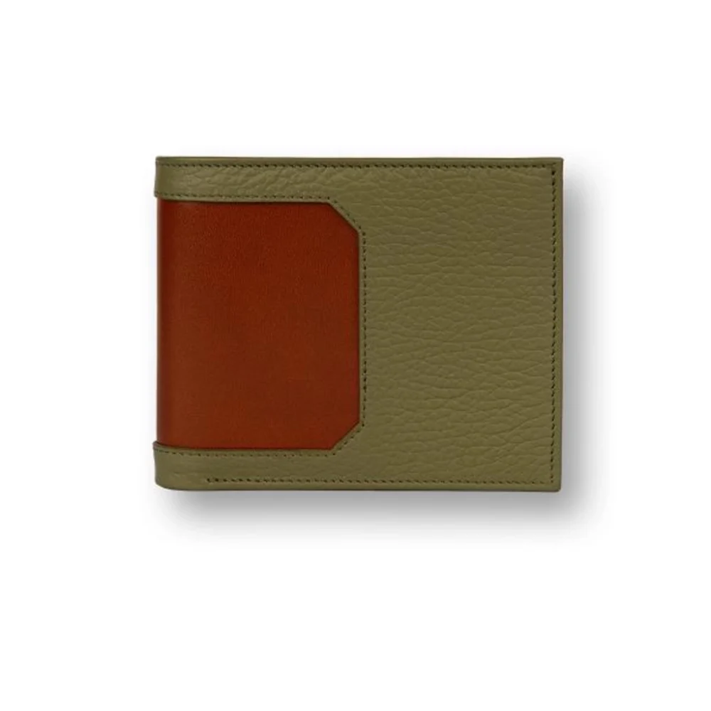 کیف پول چرمی جوهر Frame Olive سبز و قهوه ای روشن