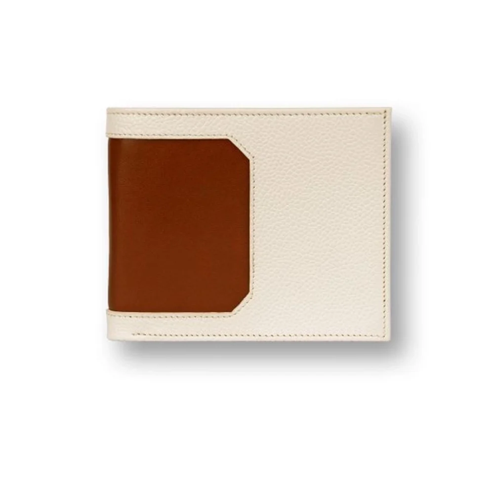 کیف پول چرمی جوهر Frame Pinto سفید و قهوه ای روشن